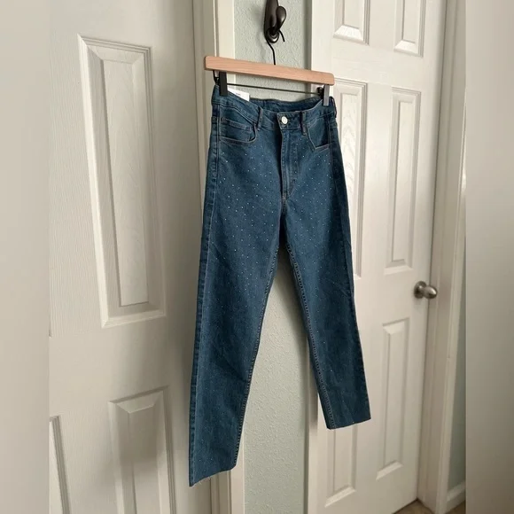 NWT H&M Rhinestones Skinny Ankle High Waist Jeans Size: 29 - Picture 3 of 10